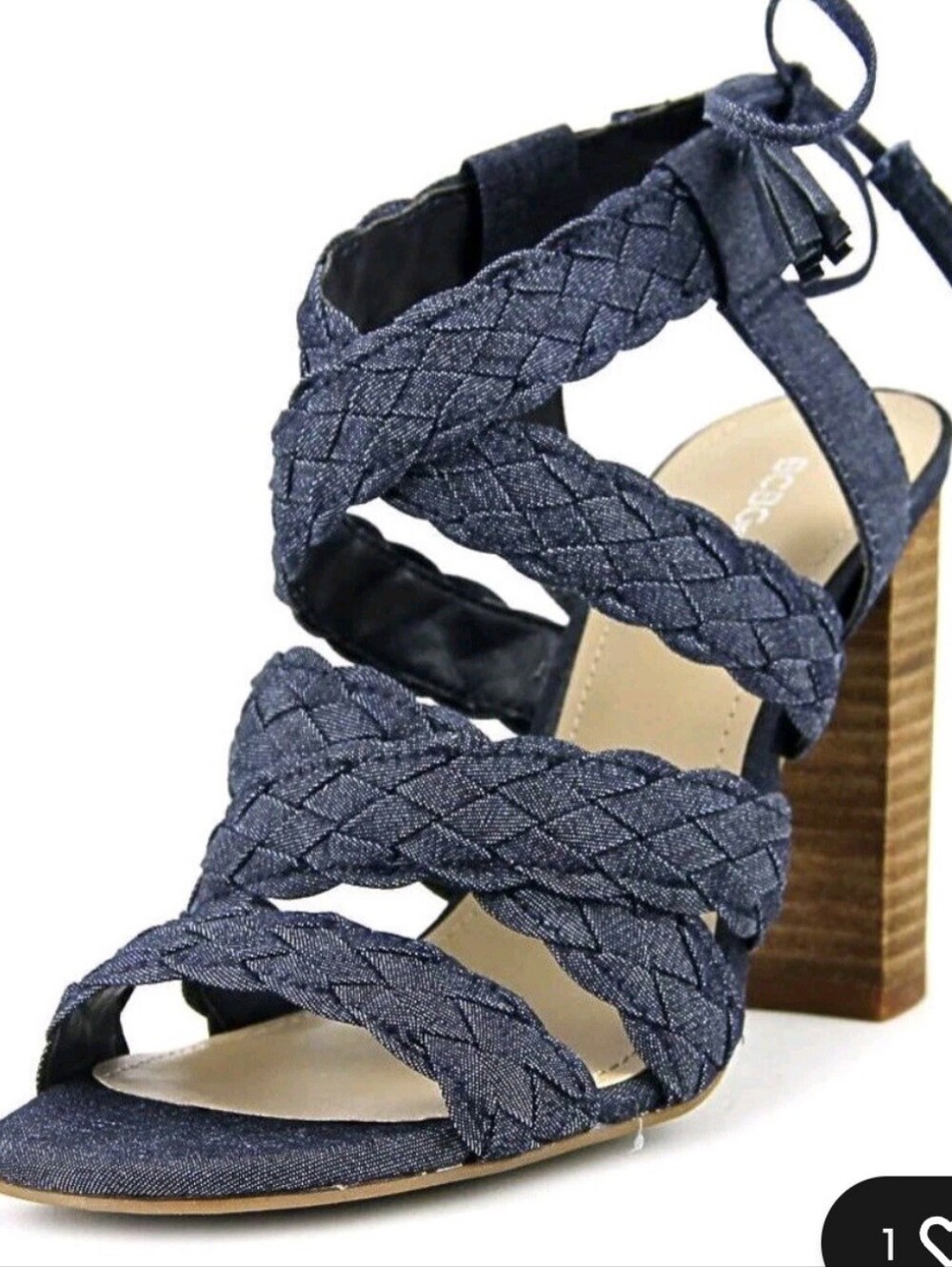 BCBGeneration Braided Denim Lace-Up Block Heel Sandals | Size 9
